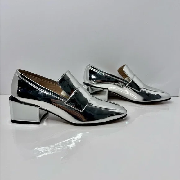 Stuart Weitzman ‘Sawyer’ Metallic Block Heel Loafer in Polar Silver NIB - Picture 6 of 11